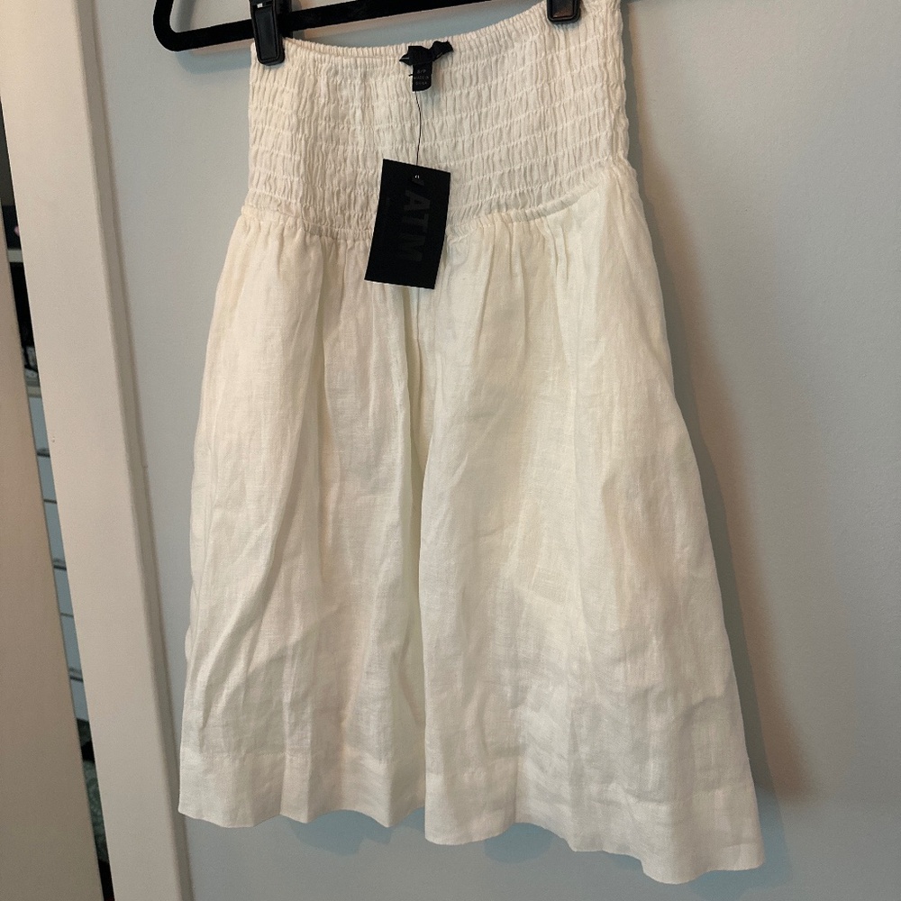 NWT Anthony Thomas Melillo ATM 100% Linen Almond Fully Lined Skirt Size S/P